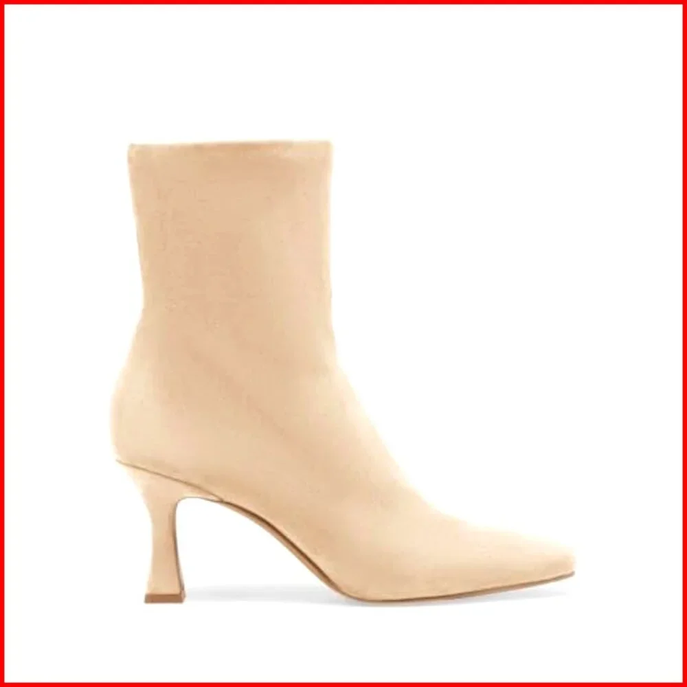 Kitten Heel Ankle Boots Square Toe Side Zipper Dressy Booties Fall Shoes
